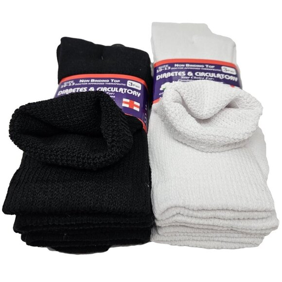 Bundle of 6 Pairs of Diabetic Socks, Black and White, Size 10-13 - Picture 2 of 7